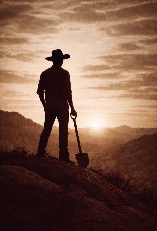 A lone figure in a cinematic landscape